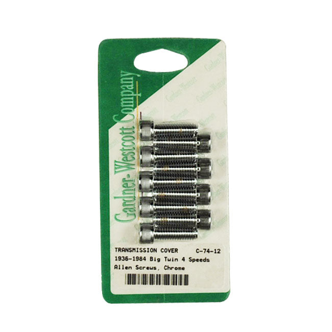 Gardner-Westcott Transmission Side Cover Screw Kit. Chrome Allen Head – 1936–1986 4-Speed Big Twin