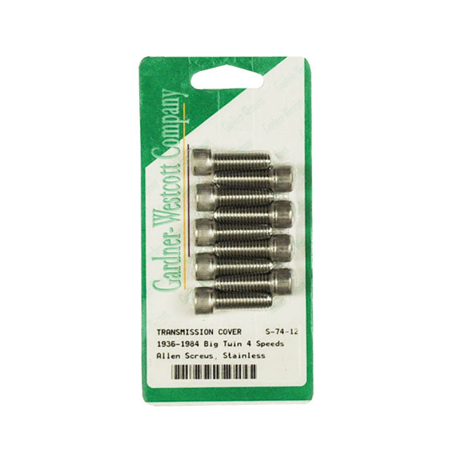 Gardner-Westcott Transmission Side Cover Screw Kit. Stainless Allen Head – 1936–1986 4-Speed Big Twin