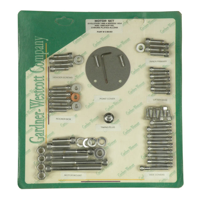 Gardner-Westcott Motor Screw Sets, Chrome Allen – 1984–1985 Softail