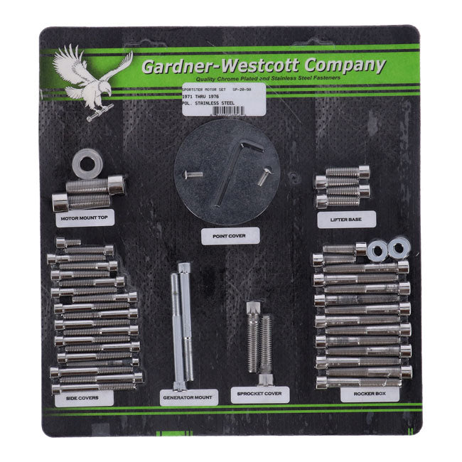 Gardner-Westcott Motor Screw Set, Polished Ss Allen – 1971–1976 XL Sportster