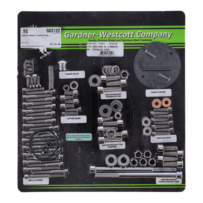 Gardner-Westcott Motor Screw Set, Polished Ss Allen – 1991–2002 XL Sportster