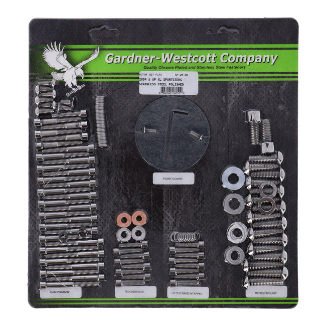 Gardner-Westcott Motor Screw Set, Polished SS Allen – 2004–2022 XL Sportster
