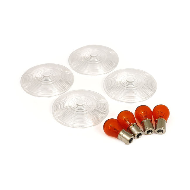 MCS Turn Signal Flat Lens Kit. Clear – 1986–2023 H-D with Screw Mounted 3-1/4"…