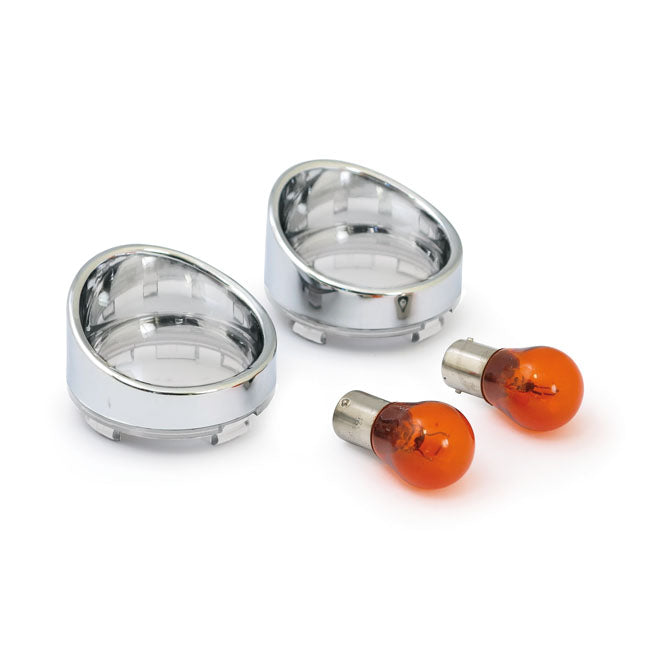 MCS Turn Signal Lens Set with Visor. Clear Lens, Amber Bulb – 2000–2023 H-D with Bullet Turn Signals…