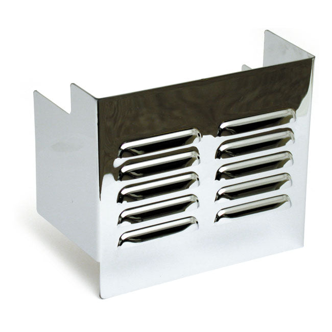MCS Battery Side Cover, Louvered. Chrome – 1973–1985 4-Speed Electric Start FX…