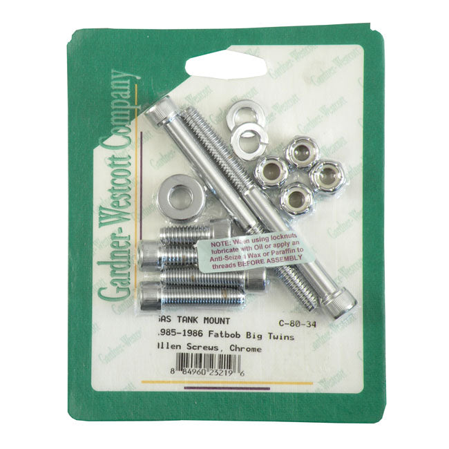 Gardner-Westcott Gas Tank Mount Kit. Allen Head. Chrome – 1985–1986 Big Twin with Fatbob Tanks