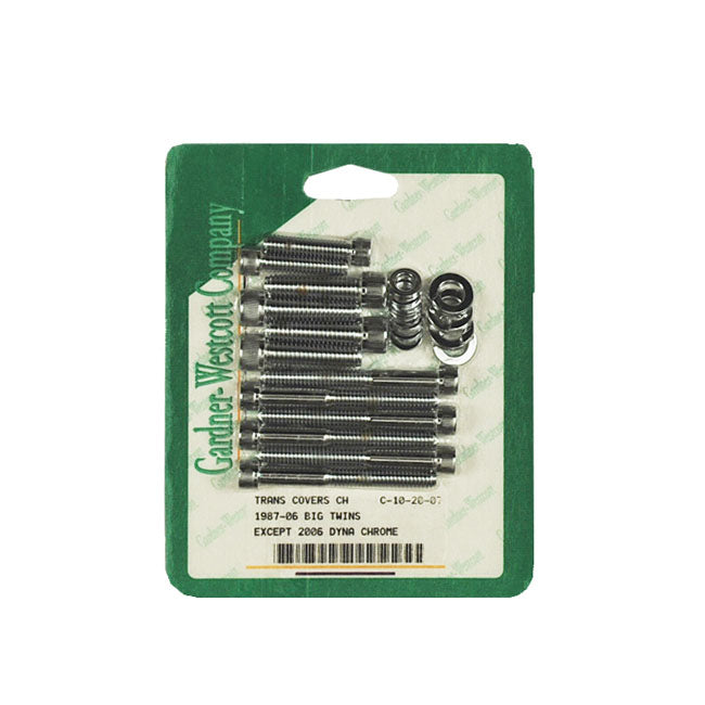 Gardner-Westcott Transmission Side Cover Screw Kit. Chrome Allen Head – 1987–2006 5-Speed Big Twin
