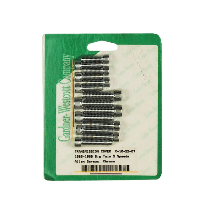 Gardner-Westcott Transmission Side Cover Screw Kit. Chrome Allen Head – 1980–1986 5-Speed Big Twin