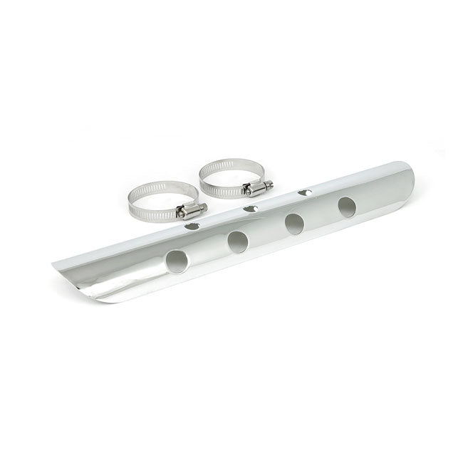 MCS Universal Bullet Hole Heat Shield 14" Long Chrome – 2-1/4" Exhaust Pipes