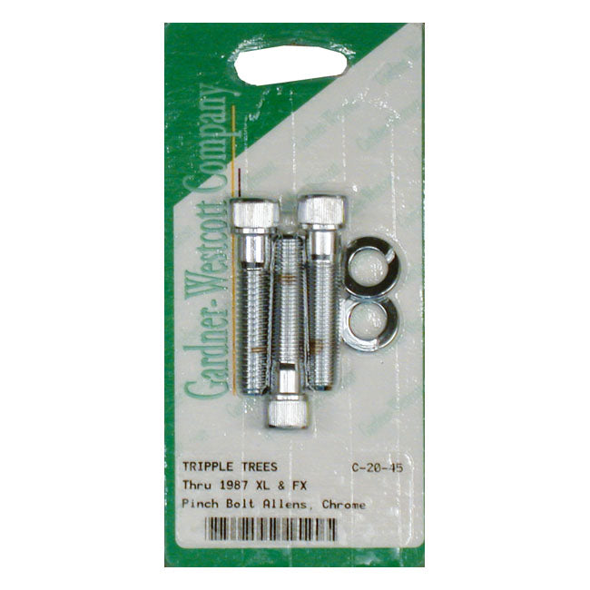 Gardner-Westcott Triple Tree Pinch Bolt Set. Chrome Allen Heads – 1957–1983 FX; XL Sportster