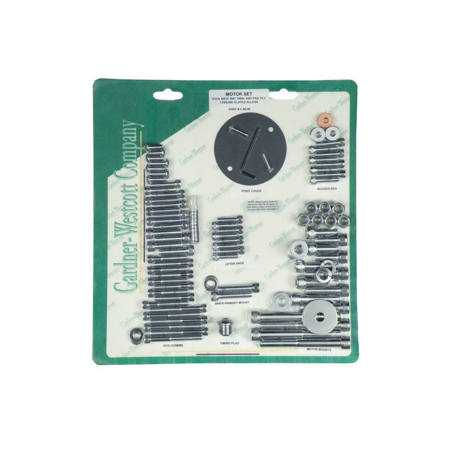Gardner-Westcott Motor Screw Set, Chrome Allen – 1987–1990 FXR; FLT/Touring