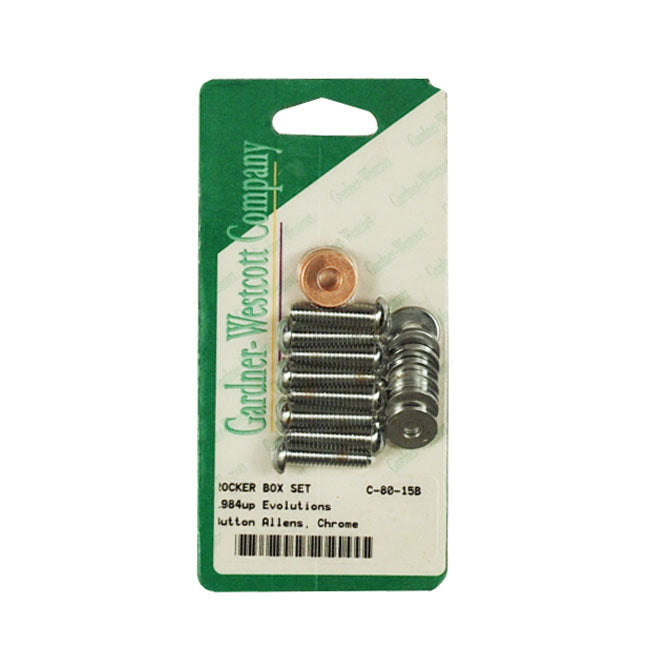 Gardner-Westcott Rocker Box Top Bolt Kit. Buttonhead, Chrome – 1984–1999 Big Twin; 1986–2022 XL…