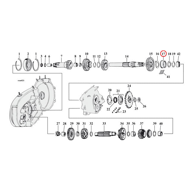Jims Bearing Race, Transmission Mainshaft. +.005" – 1952–1956 K; KH; 1957–1983 XL Sportster