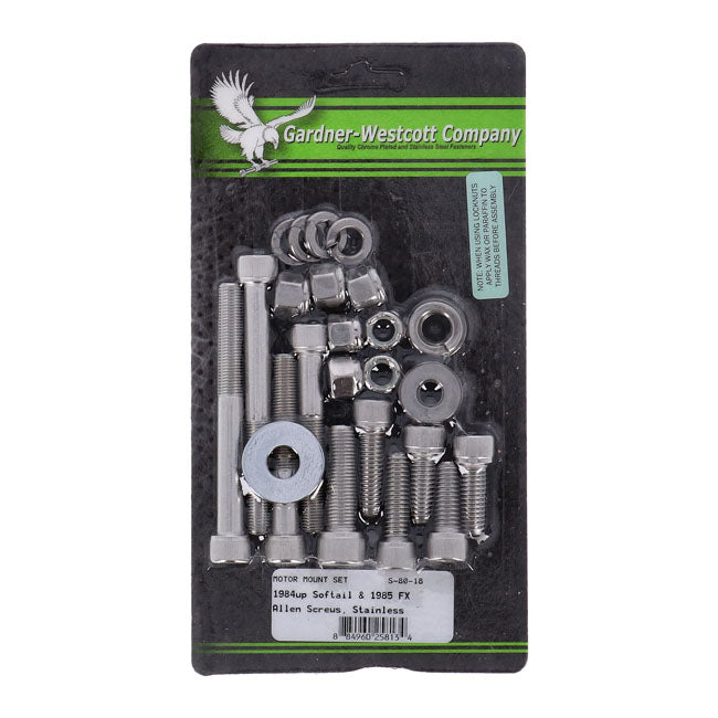 Gardner-Westcott Motor Mount Screw Kit, Ss Allen – 1984 FX; 1984–1999 Softail