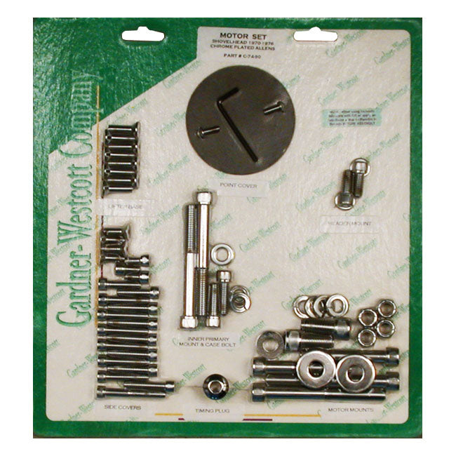 Gardner-Westcott Motor Screw Sets, Chrome Allen – 70-E76 Big Twin