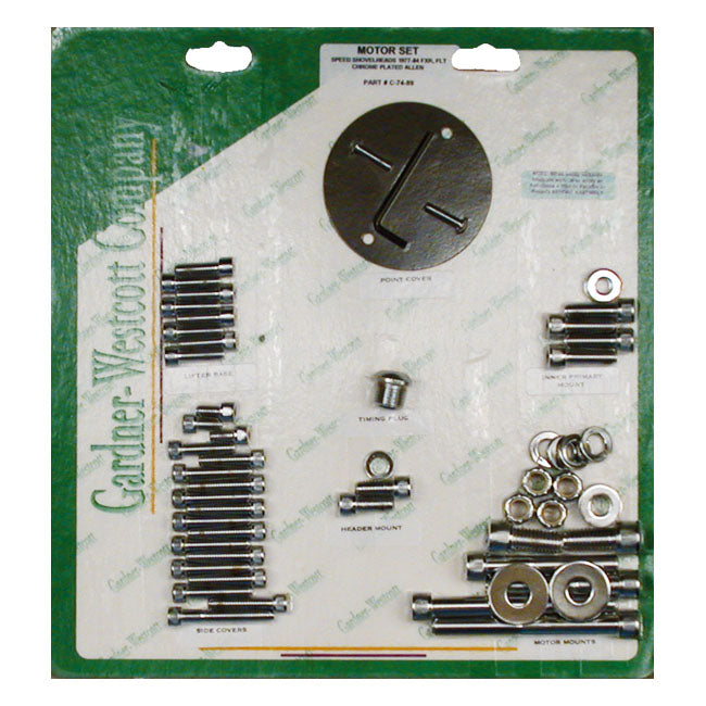 Gardner-Westcott Motor Screw Sets, Chrome Allen – L1976–1984 4-Speed Big Twin