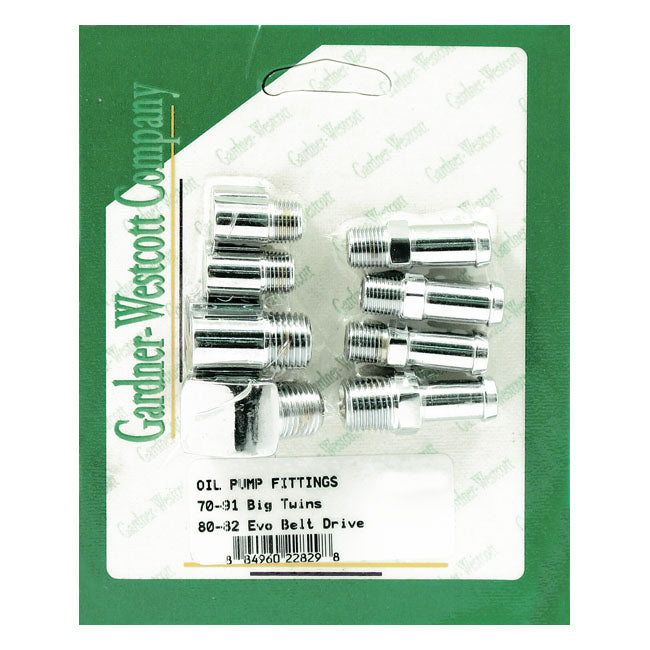 Gardner-Westcott Oil Pump Line Fitting Kit. Chrome – 1970–1984 Big Twin with Dry or Wet…