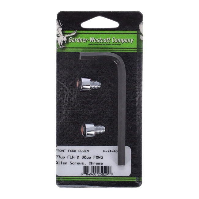 Gardner-Westcott Fork Slider Drain Screws. Chrome – 1973–2013 XL Sportster; 1973–1986 FX…