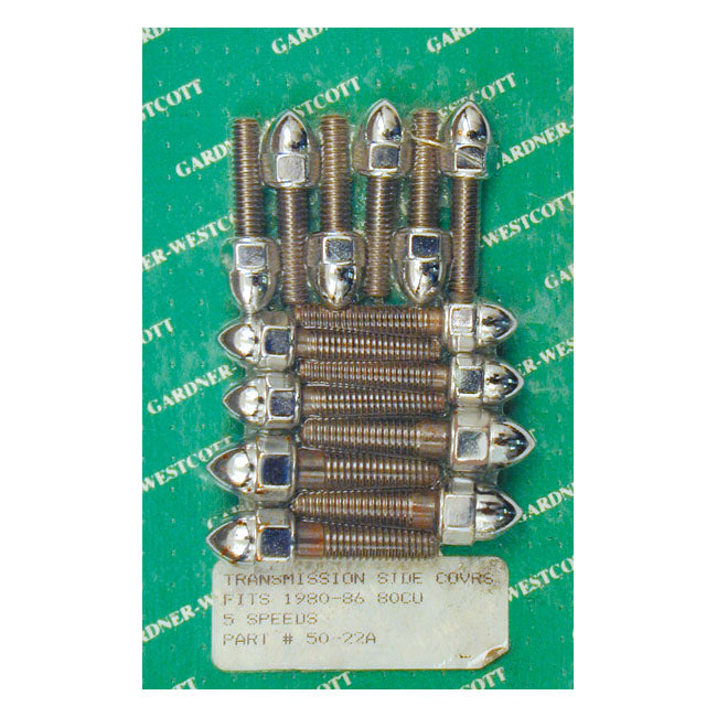 Gardner-Westcott Transmission Side Cover Screw Kit. Chrome Acorn – 1980–1986 5-Speed Big Twin