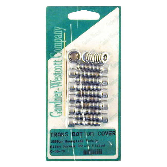 Gardner-Westcott Transmission Bottom Cover Screw Kit. Chrome Allen – 1999–2005 5-Speed Dyna