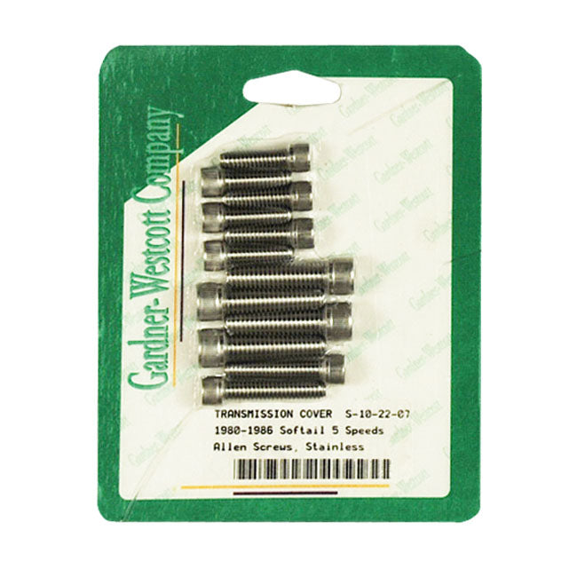 Gardner-Westcott Transmission Side Cover Screw Kit. Stainless Allen Head – 1980–1986 5-Speed Big Twin