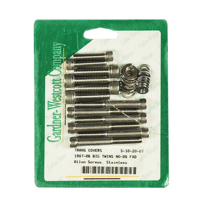 Gardner-Westcott Transmission Side Cover Screw Kit. Stainless Allen Head – 1987–2006 5-Speed Big Twin