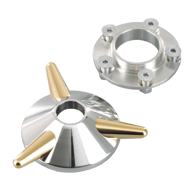 Kustom Tech Spinner Wheel Hub Cover. Aluminium & Brass – Up to 1999 H-D with Stock and…