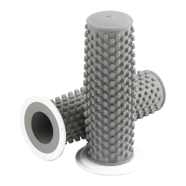 Kustom Tech K-Tech, Kustom Rubber Grips. Grey with White Flange – 1974–2025 H-D with 1" Diameter Grip Area