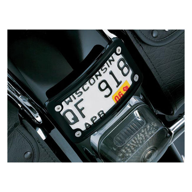 Kuryakyn Curved Laydown License Plate Frame. Black – All H-D with Standard On-fender 3-Bolt…