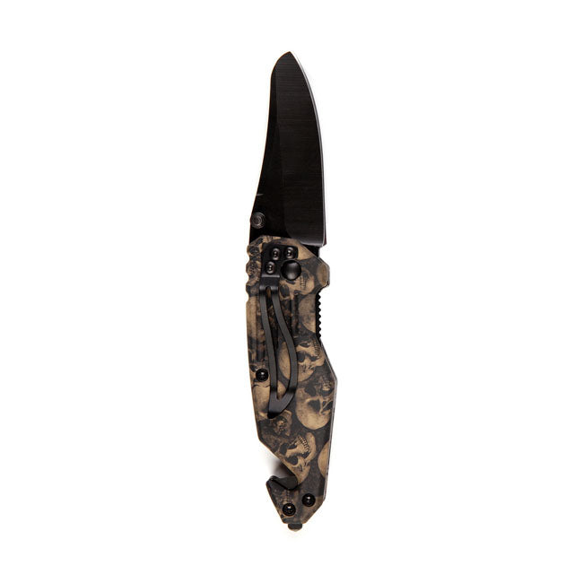 Army Surplus Knife Skull & Clip Small Black Brown