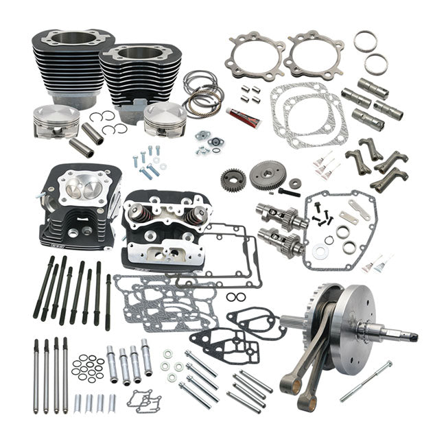 S&S 124" Twin Cam Softail Hot Set-Up Kit with Heads. Black – 2007–2017 Softail