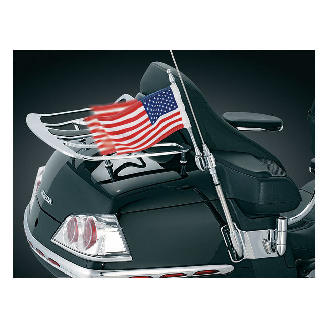 Kuryakyn Antenna Flag Mount with Us Flag, Chrome – Honda: 2001–2017 GL1800 Goldwing with…