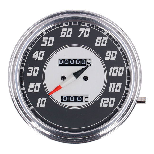 MCS FL Speedometer, ''46-47 Face'', Silver/Black. 1:1 Mph