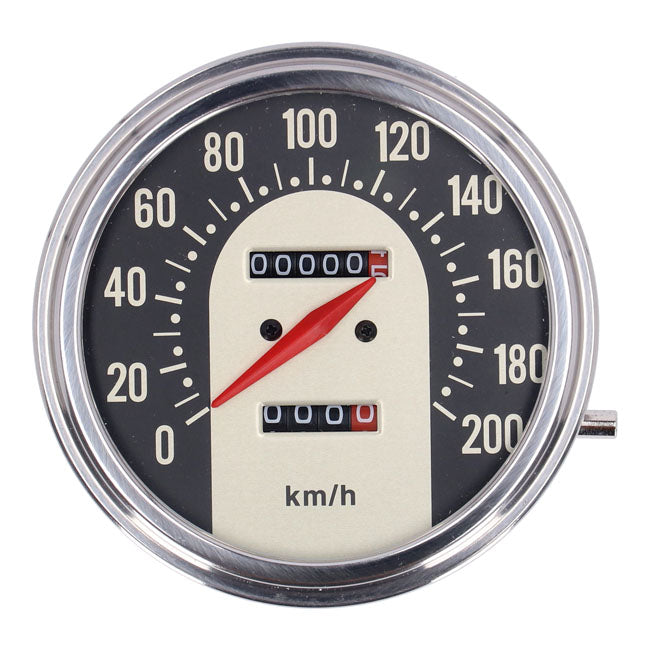 MCS FL Speedometer, ''62-67 Electra Face'', Black/Gold. 1:1 Kmh