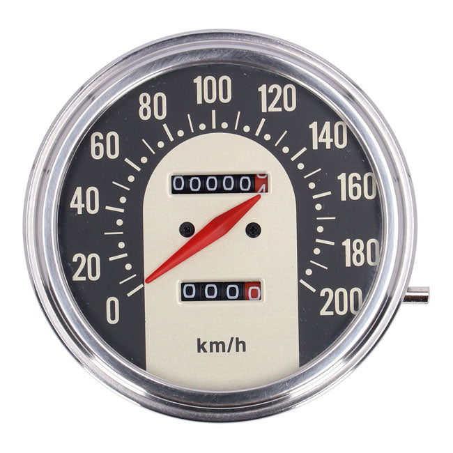 MCS FL Speedometer, ''62-67 Electra Face'', Black/Gold. 2:1 Kmh