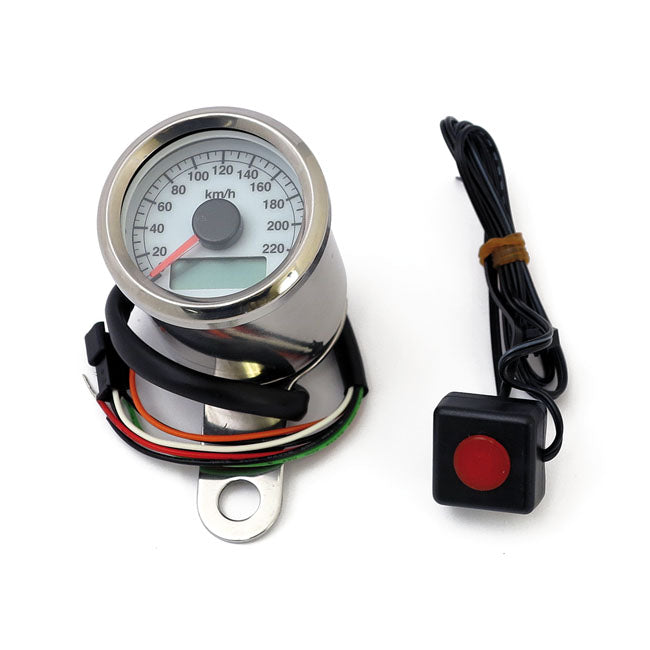 MCS Stoker, Electronic Speedometer. 48mm. White Face – Compatible with Stock 1996–2003 H-D…
