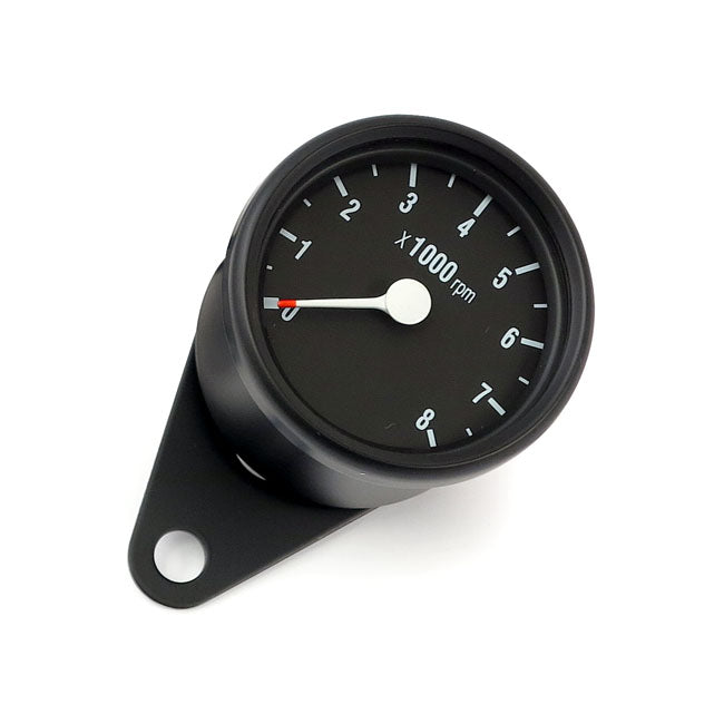 MCS Mini Tachometer, Electronic. 8000 RPM. Black – 12V H-D
