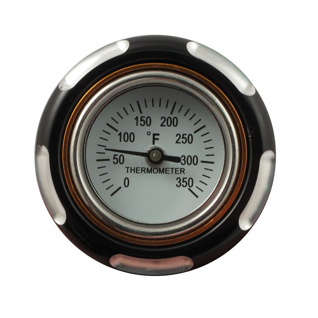 MCS Billet Oil Cooler, with Temperature Gauge. Black – Many Stock & Custom Applications