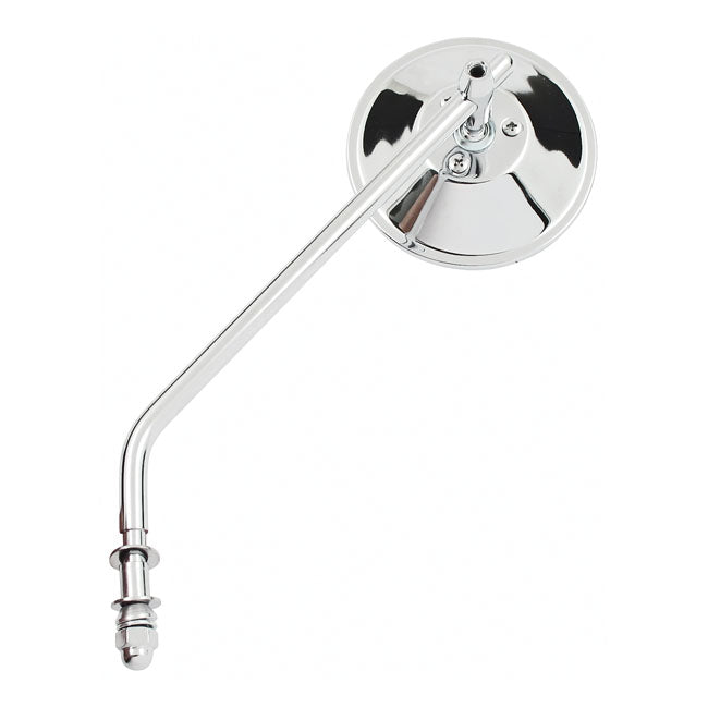 MCS Steel 4" Round Mirror. Chrome, Long Stem – 65-Up H-D