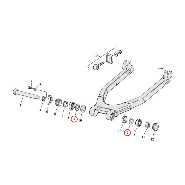 MCS Bearing Spacer, Inner. Swingarm – 1954–1981 K; XL Sportster (2 Used)