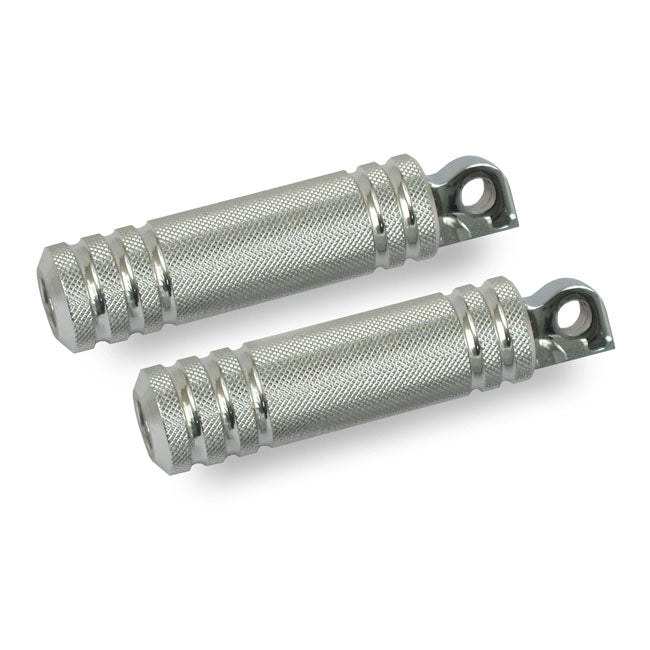 MCS Knurled Aluminium Foot Pegs. Small Diameter. Polished – All H-D with Traditional Male Mount