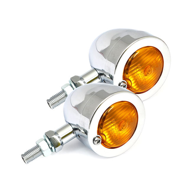 MCS Bullet Turn Signals, Flat Lens. Chrome – Universal
