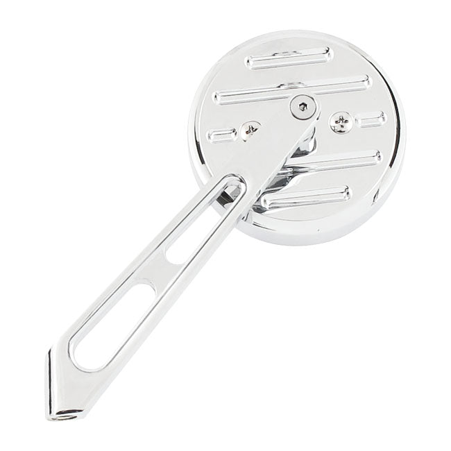MCS Mini-Round Aluminium Mirror. Chrome, Short Stem, L&R – 65-Up H-D