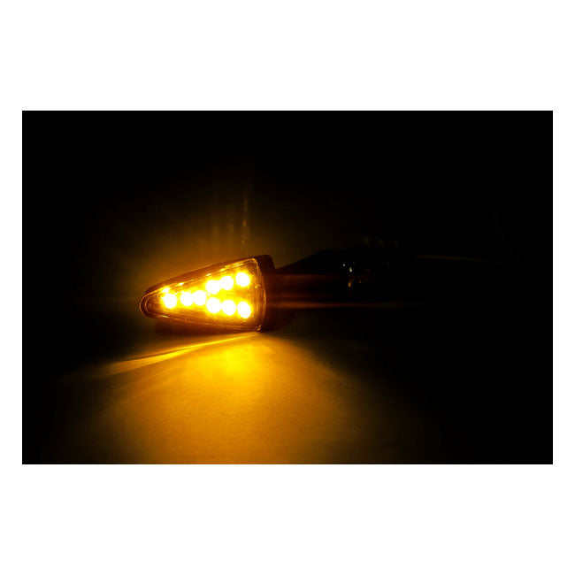 MCS Black Peak, LED Turn Signals. Black. Clear Lens – Universal