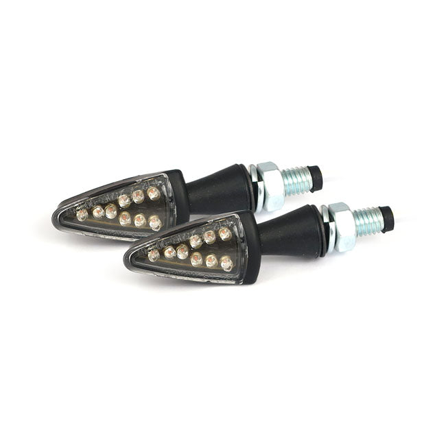 MCS Black Peak, LED Turn Signals. Black. Clear Lens – Universal