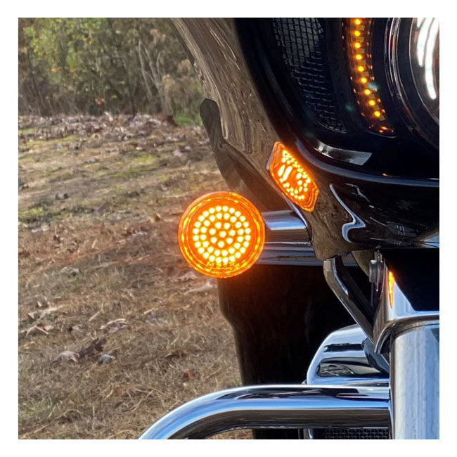 Custom Dynamics Genesis 4 Series Front Turn Signal Inserts – H-D Flat 2-Screw Pancake Style Turn…