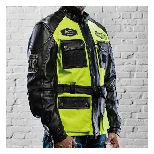 Holy Freedom Quattro Vision Leather Jacket Black/Fluo Yellow – Male EU Size S