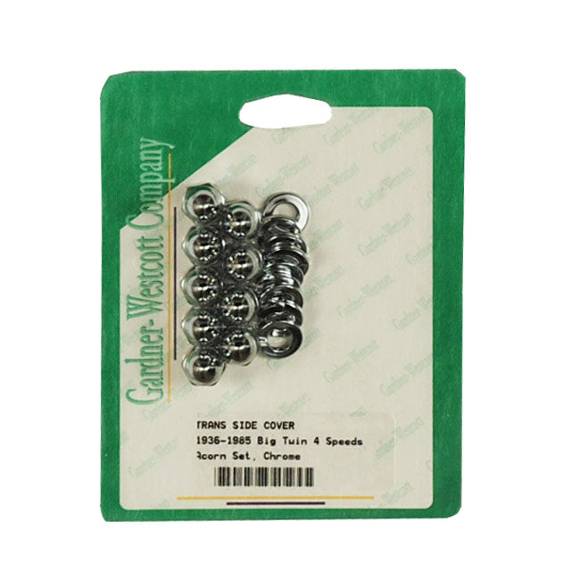 Gardner-Westcott Transmission Side Cover Screw Kit. Chrome Acorn – 1936–1986 4-Speed Big Twin