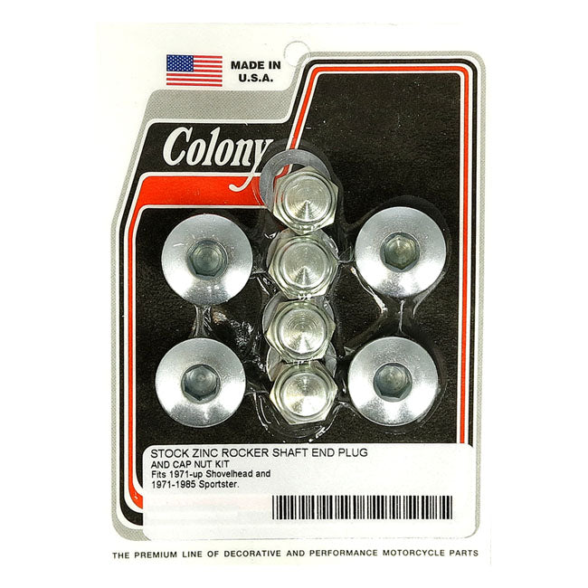 Colony Rocker Shaft Plug & Nut Kit. Buttonhead. Zinc – L1971–1984 Shovelhead; L1971–1985 XL…