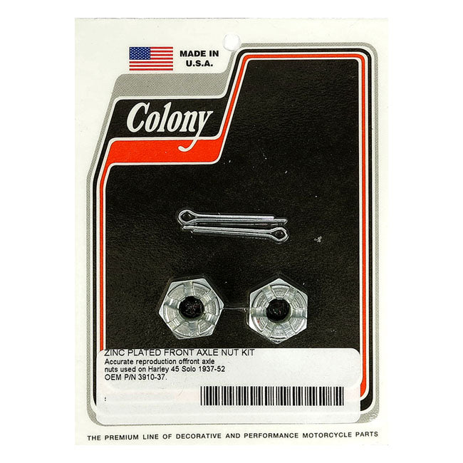 Colony Axle Nut Kit. Front – 1937–1952 45" Sv Solo; 1926–1934 Singles